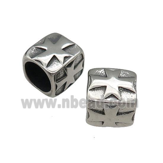 Stainless Steel Cube Beads Cross Antique Silver