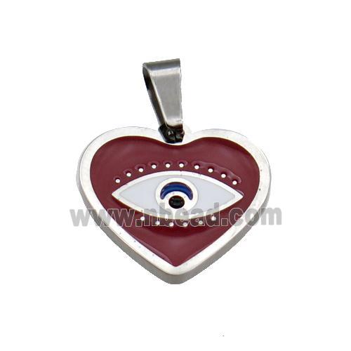 Raw Stainless Steel Heart Eye Pendant Red Enamel
