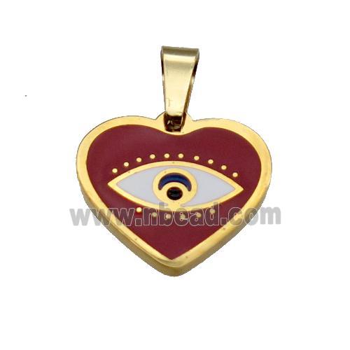 Stainless Steel Heart Eye Pendant Red Enamel Gold Plated