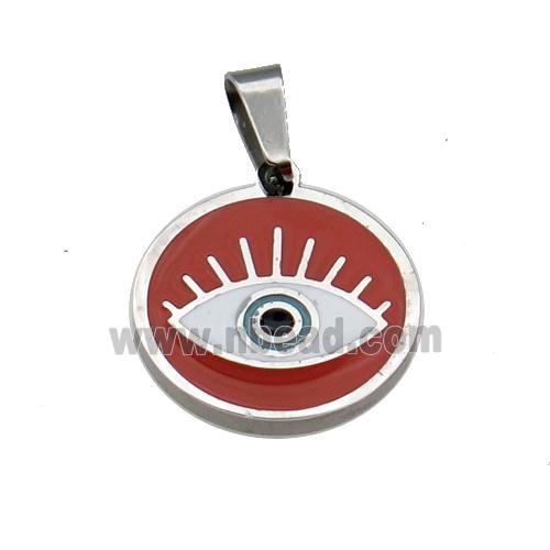 Raw Stainless Circle Eye Pendant Red Enamel