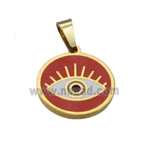 Stainless Circle Eye Pendant Red Enamel Gold Plated