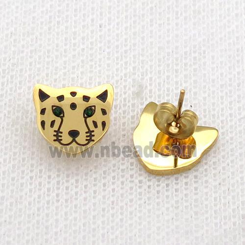 Stainless Steel Stud Earring Tiger Enamel Gold Plated