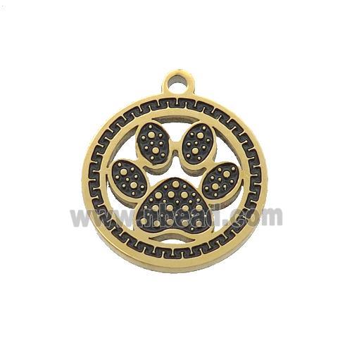 Stainless Steel Paw Charms Pendant Black Enamel Gold Plated