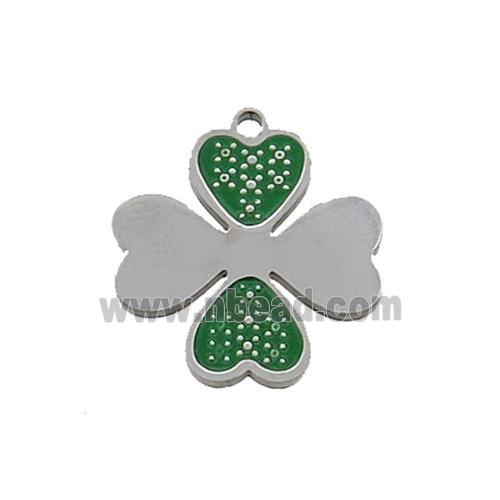 Raw Stainless Steel Clover Charms Pendant Green Enamel