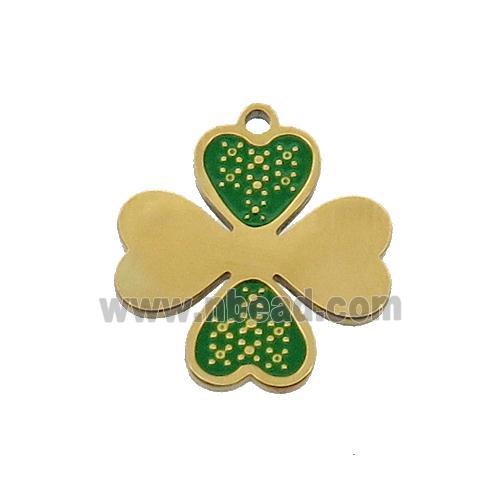 Stainless Steel Clover Charms Pendant Green Enamel Gold Plated