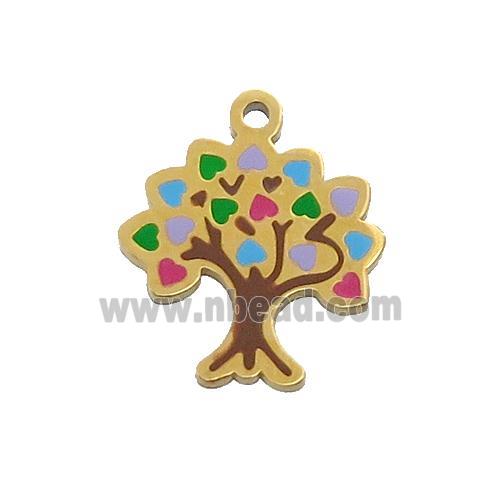 Stainless Steel Tree Pendant Multicolor Enamel Gold Plated