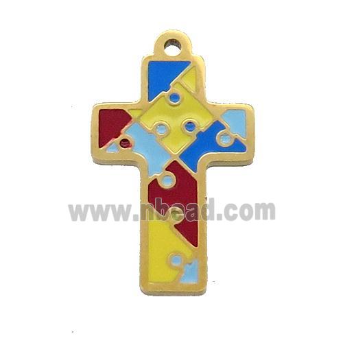 Stainless Steel Cross Pendant Multicolor Enamel Gold Plated