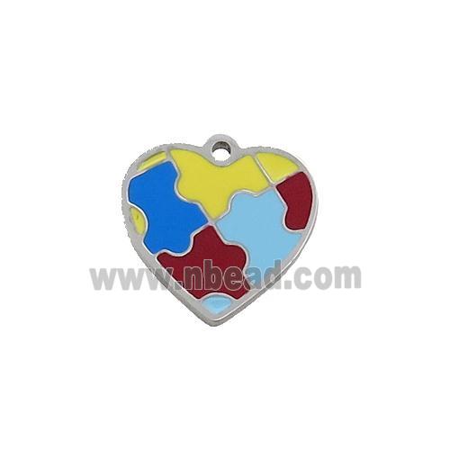 Raw Stainless Steel Heart Charm Pendant Multicolor Enamel