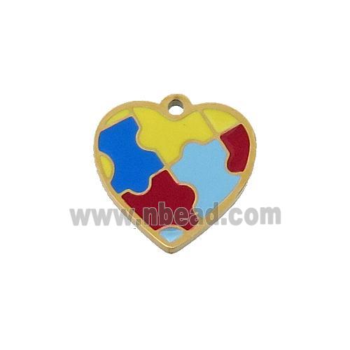 Stainless Steel Heart Charm Pendant Multicolor Enamel Gold Plated