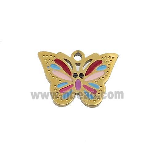 Stainless Steel Butterfly Pendant Multicolor Enamel Gold Plated
