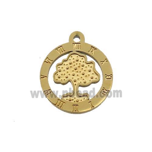 Stainless Steel Circle Tree Pendant Gold Plated