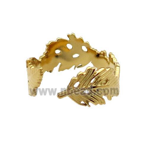 Stainless Steel Feather Ring Gold Plated