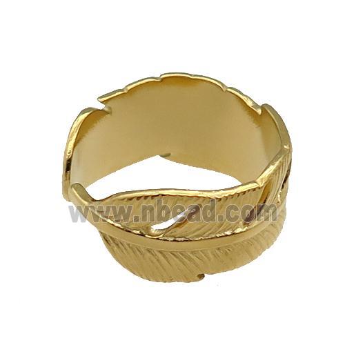 Stainless Steel Feather Ring Gold Plated