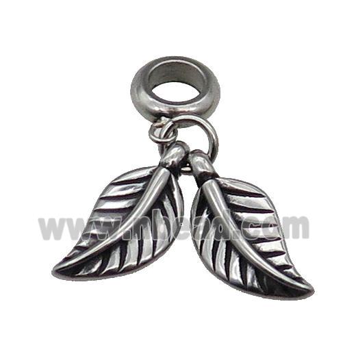 Stainless Steel Leaf Charm Pendant Antique Silver