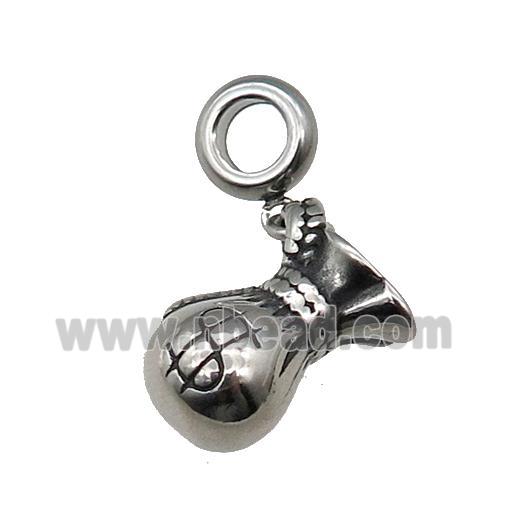 Stainless Steel MoneyBag Charm Pendant Antique Silver