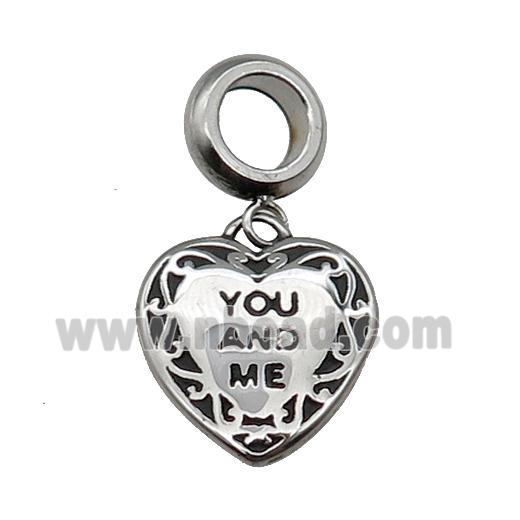 Stainless Steel Heart Pendant Antique Silver