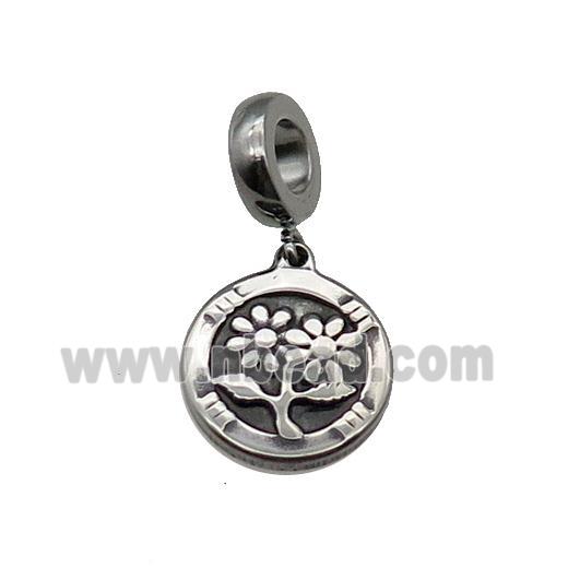 Stainless Steel Flower Pendant Antique Silver