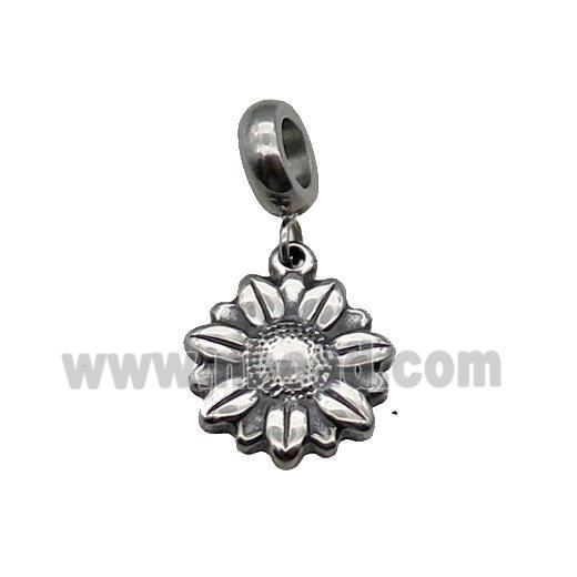 Stainless Steel Sunflower Pendant Antique Silver