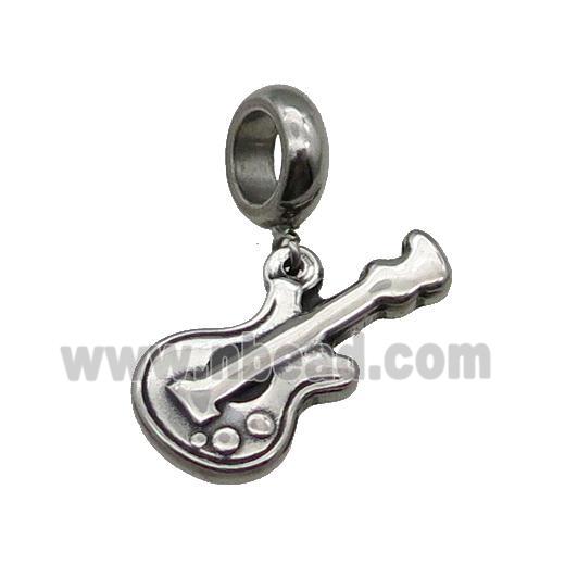 Stainless Steel Guitar Pendant Antique Silver