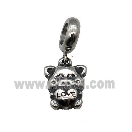 Stainless Steel Pig LOVE Pendant Antique Silver