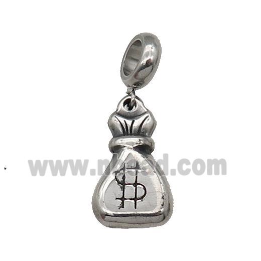Stainless Steel MoneyBag Pendant Antique Silver