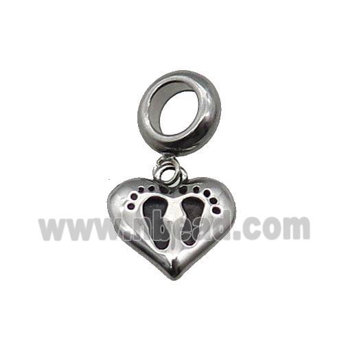 Stainless Steel Footer Heart Pendant Antique Silver