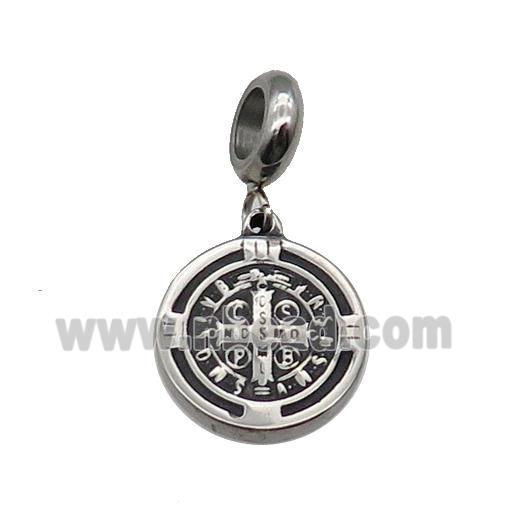 Stainless Steel Circle Cross Pendant Antique Silver