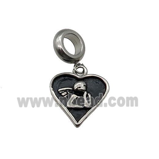 Stainless Steel Angel Heart Pendant Antique Silver