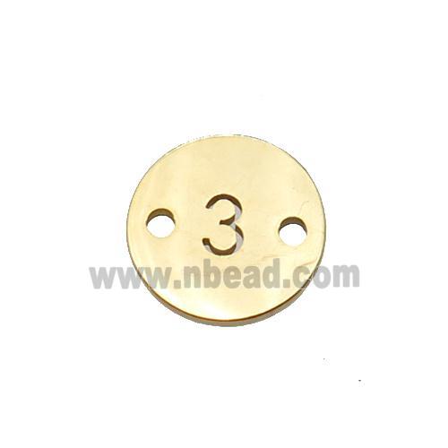 Stainless Steel Circle Number3 Connector Gold Plated