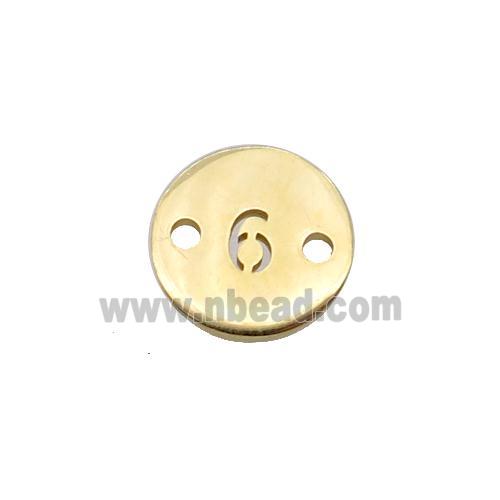 Stainless Steel Circle Number6 Connector Gold Plated