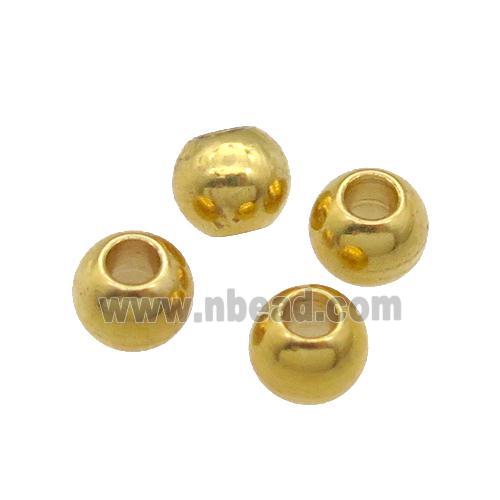 Stainless Steel Round Beads Smooth Large Hole Gold Plated
