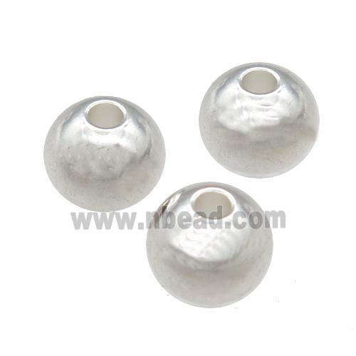 Stainless Steel Round Beads Smooth Large Hole Silver Plated