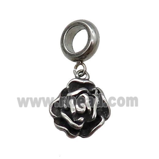 Stainless Steel Rose Flower Pendant Antique Silver