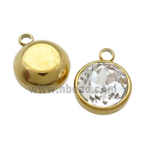 Stainless Steel Button Pendant Pave Crystal Gold Plated