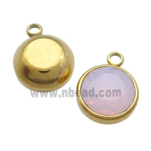 Stainless Steel Button Pendant Pave Opalite Crystal Gold Plated