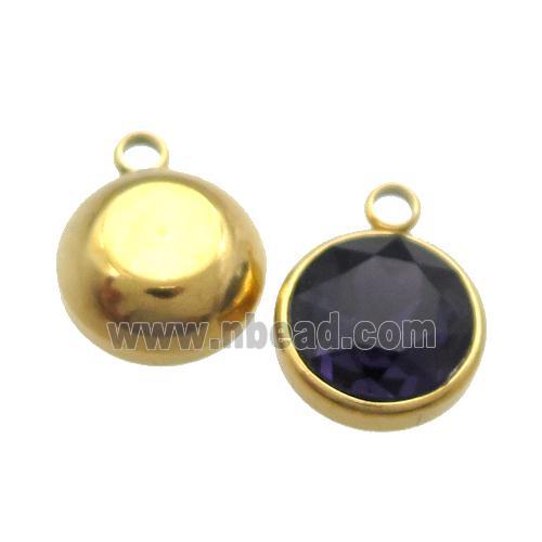 Stainless Steel Button Pendant Pave DarkBlue Crystal Gold Plated