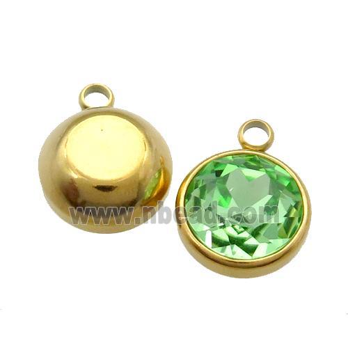 Stainless Steel Button Pendant Pave MintGreen Crystal Gold Plated