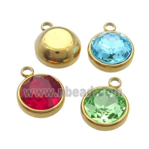 Mix Stainless Steel Button Pendant Pave Crystal Gold Plated