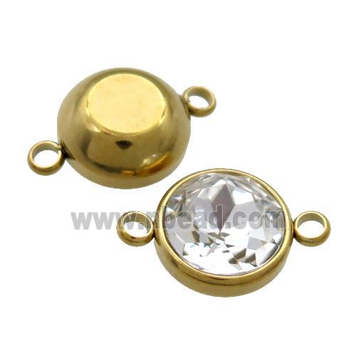 Stainless Steel Button Connector Pave Crystal Gold Plated