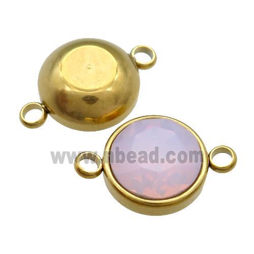 Stainless Steel Button Connector Pave Opalite Crystal Gold Plated