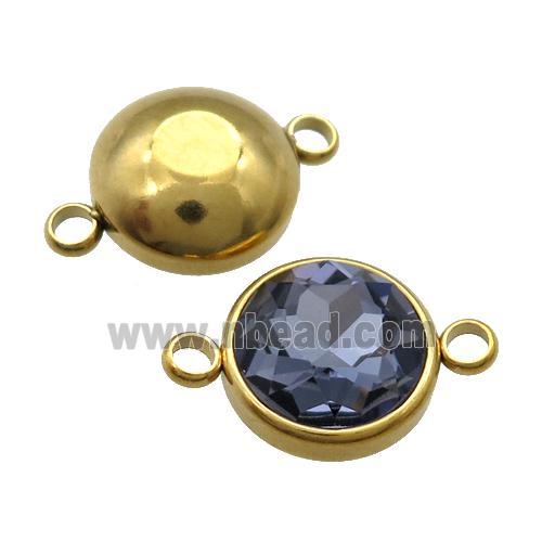 Stainless Steel Button Connector Pave InkBlue Crystal Gold Plated