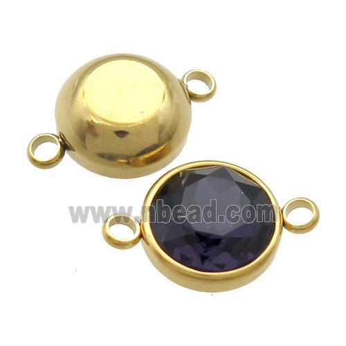 Stainless Steel Button Connector Pave DarkBlue Crystal Gold Plated