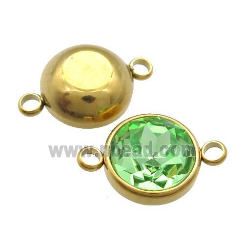 Stainless Steel Button Connector Pave MintGreen Crystal Gold Plated