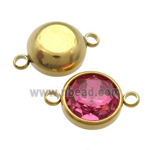 Stainless Steel Button Connector Pave Pink Crystal Gold Plated