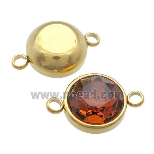 Stainless Steel Button Connector Pave Red Crystal Gold Plated