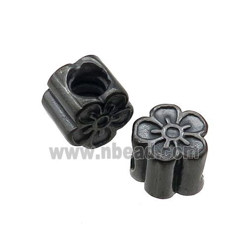 Stainless Steel Flower Beads Large Hole Black Plated