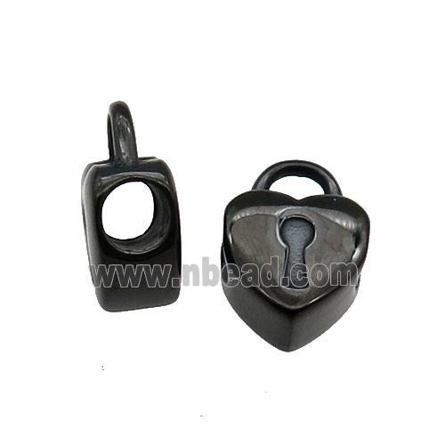 Stainless Steel Heart Lock Beads Black Plated