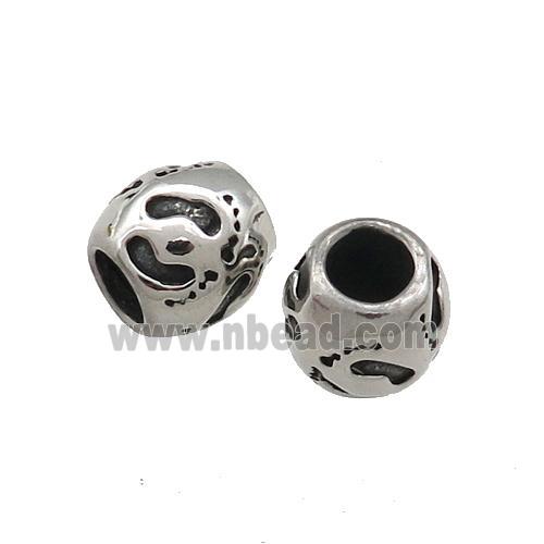 Stainless Steel European Barrel Beads Large Hole Antique Silver