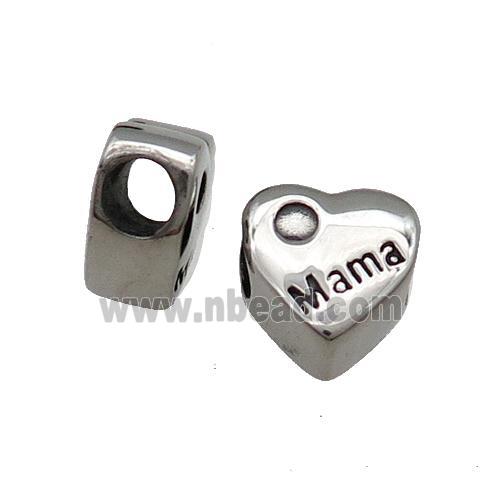 Stainless Steel European Heart Beads Mama Large Hole Antique Silver