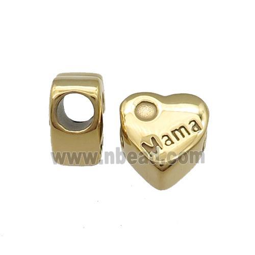 Stainless Steel Heart Beads Mama Large Hole Gold Plated